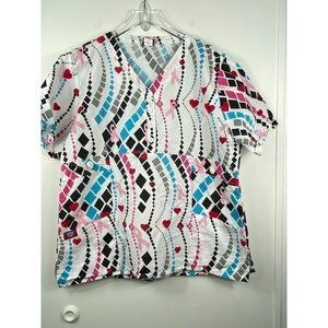 Sherly Uniforms Womens 2X Scrub Top Breast Cancer Awareness Geometric Print